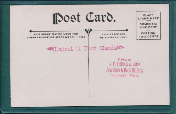 1907 Tecumseh Base Ball Club Postcard W/ Fred Merkle