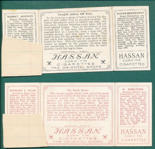 1912 T202 Lot of (5) Hassan Cigarettes W/ Bresnahan
