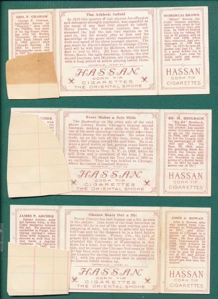 1912 T202 Lot of (3) Cubs Hassan Cigarettes W/ Mordecai Brown