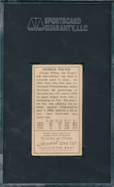 1911 T205 Wiltse, Rt Ear, Honest Long Cut SGC 40 *SP*
