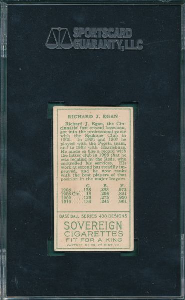 1911 T205 Egan Sovereign Cigarettes SGC 60