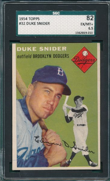 1954 Topps #32 Duke Snider SGC 82