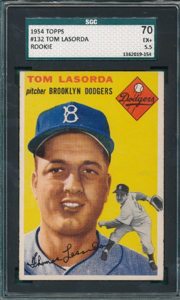 1954 Topps #132 Tom Lasorda SGC 70