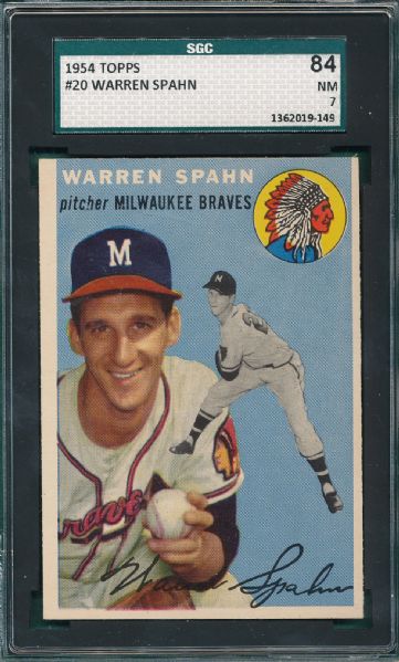 1954 Topps #20 Warren Spahn SGC 84