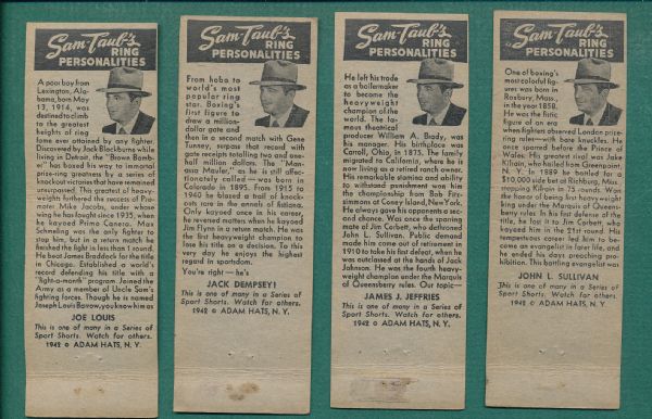 1942 Adam Hats Sam Taub boxers matchcover partial set (25/30)