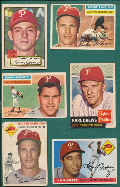 1952-56 Topps Lot of (42) Phillies W/ Ashburn & Roberts