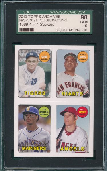 2013 Topps Archives 69S- CMGT W/ Cobb & Mays SGC 98