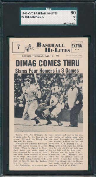 1960 CVC Baseball Hi-Lites #07 Joe DiMaggio SGC 60