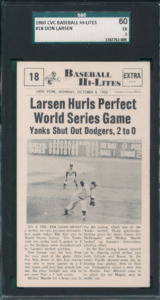 1960 CVC Baseball Hi-Lites #18 Don Larsen SGC 60