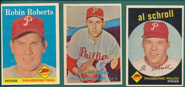 1957-59 Topps Lot of (62) Different Phillies W/ Roberts