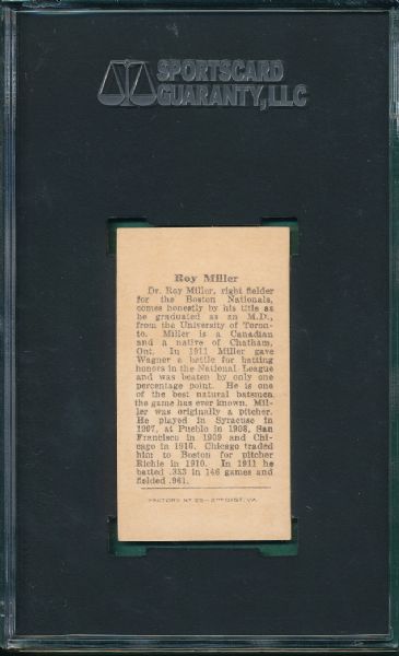 1912 T207 Roy Miller Anonymous SGC Authentic