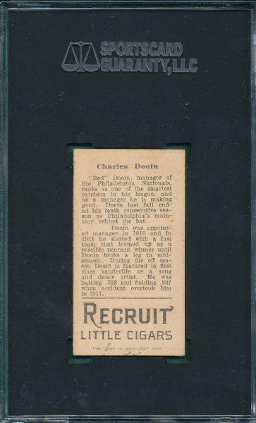 1912 T207 Charles Dooin Recruit Little Cigars SGC 50