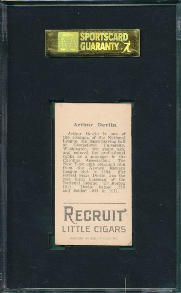 1912 T207 Arthur Devlin Recruit Little Cigars SGC 60