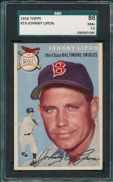 1954 Topps #19 Johnny Lipon SGC 86