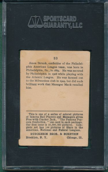 1914 Cracker Jack #33 Amos Strunk SGC 40