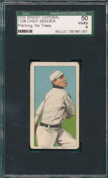 1909-1911 T206 Bender, No Trees, Sweet Caporal 350 Factory 25, Cigarettes SGC 50 *Recently Confirmed*