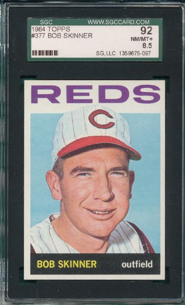 1964 Topps #377 Bob Skinner & #483 Fred Valentine (2) Card Lot SGC 92