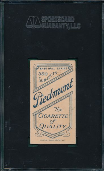 1909-1911 T206 Huggins, Hands to Mouth, Piedmont Cigarettes SGC 55