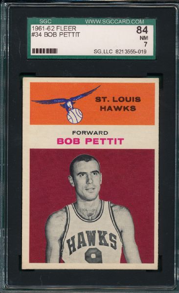 1961-62 Fleer #34 Bob Pettit SGC 84