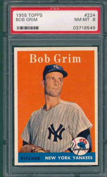 1958 Topps #224 Bob Grim PSA 8