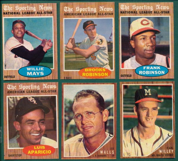 1962 Topps Hall of Famers & Variations Lot of (6) W/ Mays 