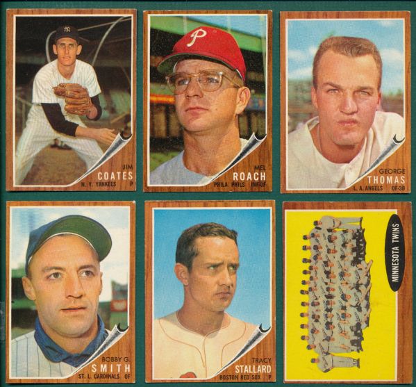 1962 Topps High Numbers Lot of (6) W/ Twins Team