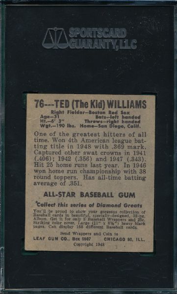 1948-49 Leaf #76 Ted Williams SGC 50