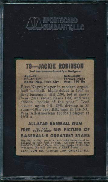 1948-49 Leaf #79 Jackie Robinson SGC 60 *Rookie*