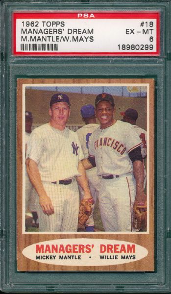 1962 Topps #18 Managers Dream W/ Mantle & Mays PSA 6 