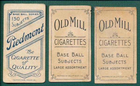 1909-1911 T206 Lot of (3) Old Mill Cigarettes W/ Shipke