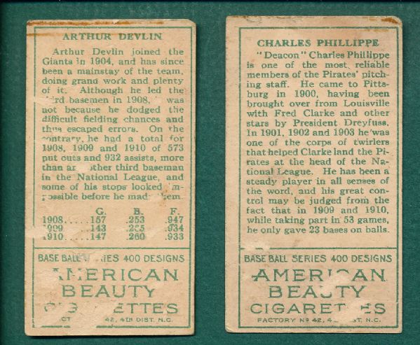 1911 T205 Phillippe & Devlin American Beauty Cigarettes (2) Card Lot
