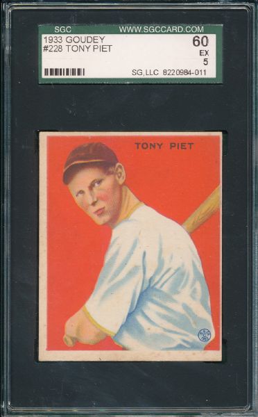 1933 Goudey #228 Tony Piet SGC 60