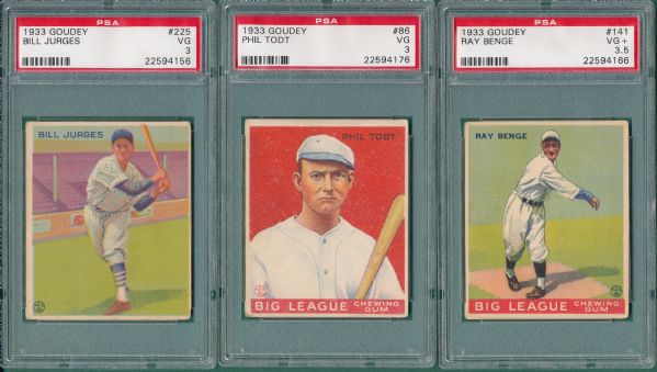 1933 Goudey #225, #141 and #86 PSA 3, Lot of (3)