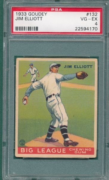 1933 Goudey #132 Jim Elliott PSA 4