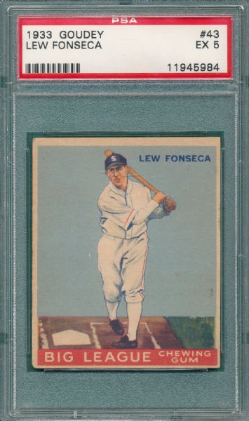 1933 Goudey #43 Lew Fonseca PSA 5