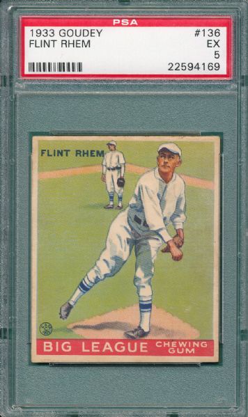 1933 Goudey #136 Flint Rhem PSA 5
