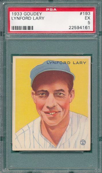 1933 Goudey #193 Lynford Lary PSA 5