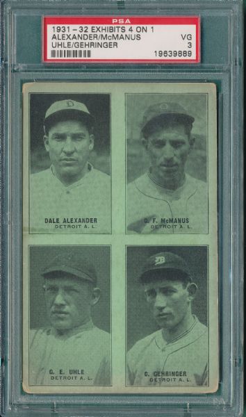 1931-32 Exhibits 4 on 1 Tigers W/ Gehringer PSA 3