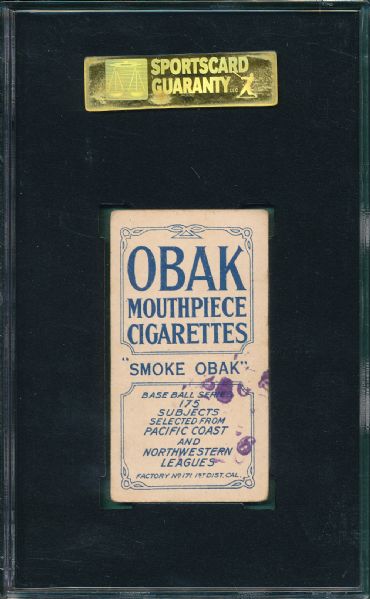 1910 T212-2 Casey Obak Cigarettes SGC 40