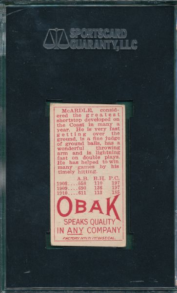 1911 T212-3 McCardle Obak Cigarettes SGC 40