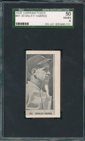 1928 Harrington's #41 Stanley Bucky Harris SGC 50