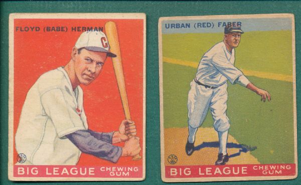 1933 Goudey #79 Red Faber & #5 Babe Herman (2) Card Lot