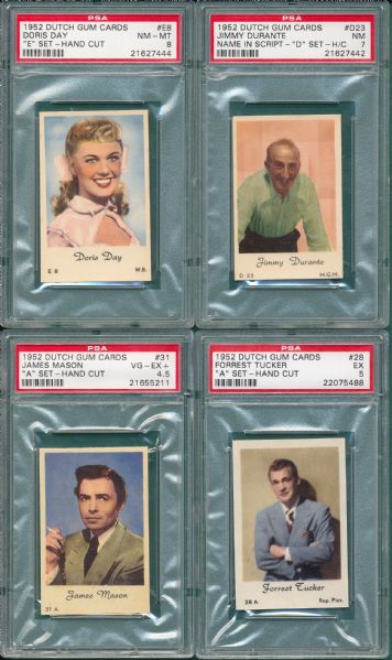 1952 Dutch Gum Cards Lot of (4) W/ Doris Day PSA 8 *Highest Graded*