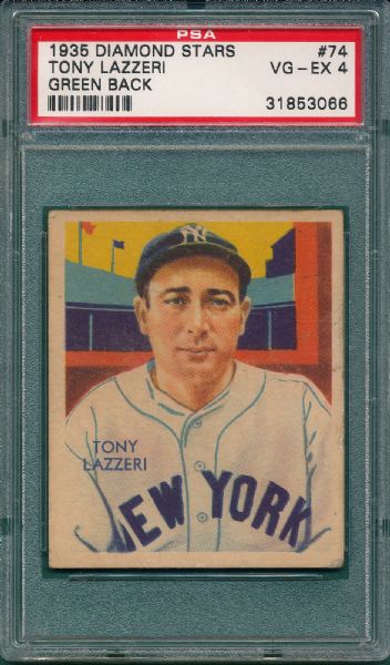1934-36 Diamond Stars #74 Tony Lazzeri PSA 4