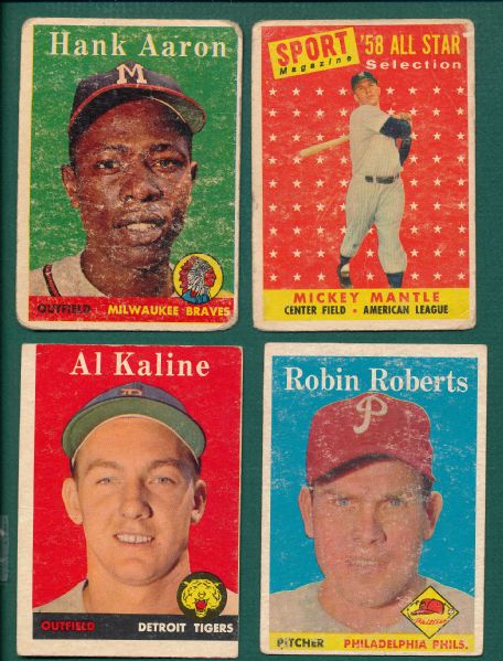 1958 Topps Lot of (4) W/ Mantle & Aaron