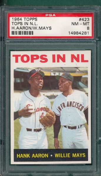 1964 Topps #423 Tops in NL W/ Aaron & Mays PSA 8