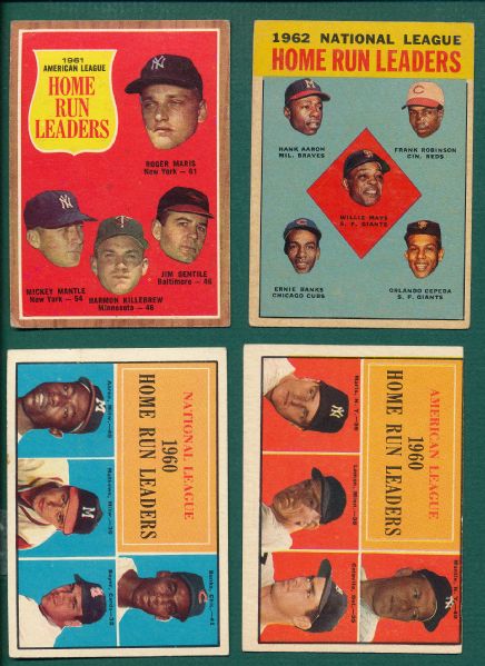 1961-65 Topps Lot of (8) Leader Cards W/ Mantle, Mays & Aaron