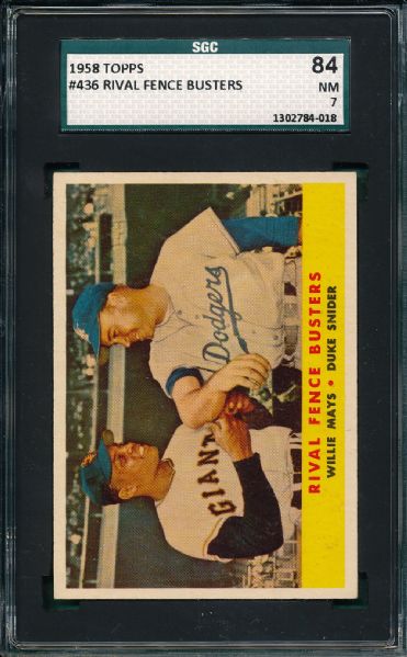 1958 Topps #436 Rival Fence Busters W/ Mays & Snider SGC 84