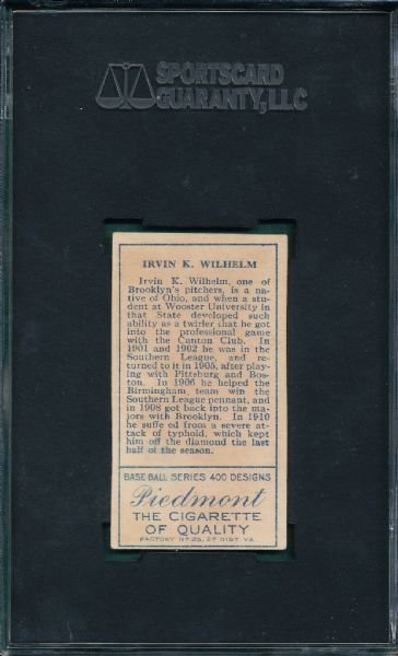 1911 T205 Wlhelm Piedmont Cigarettes SGC Authentic *SP* Suffe ed