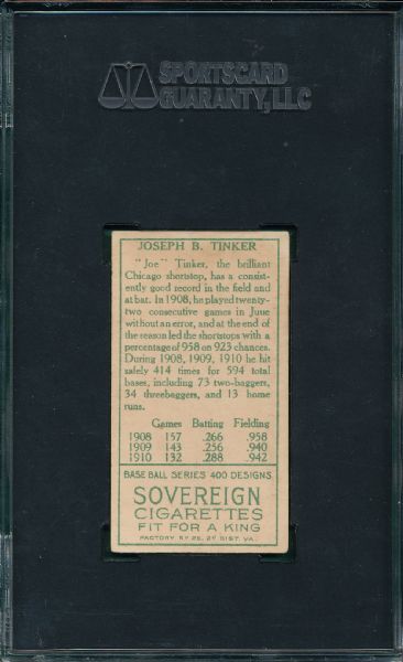 1911 T205 Tinker Sovereign Cigarettes SGC 50